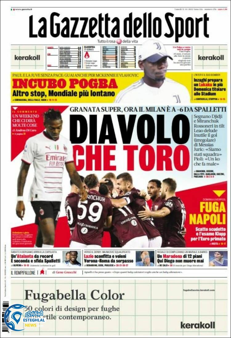 روزنامه ورزشی گاتزتا دلو اسپورت دوشنبه 9 آبان 1401 