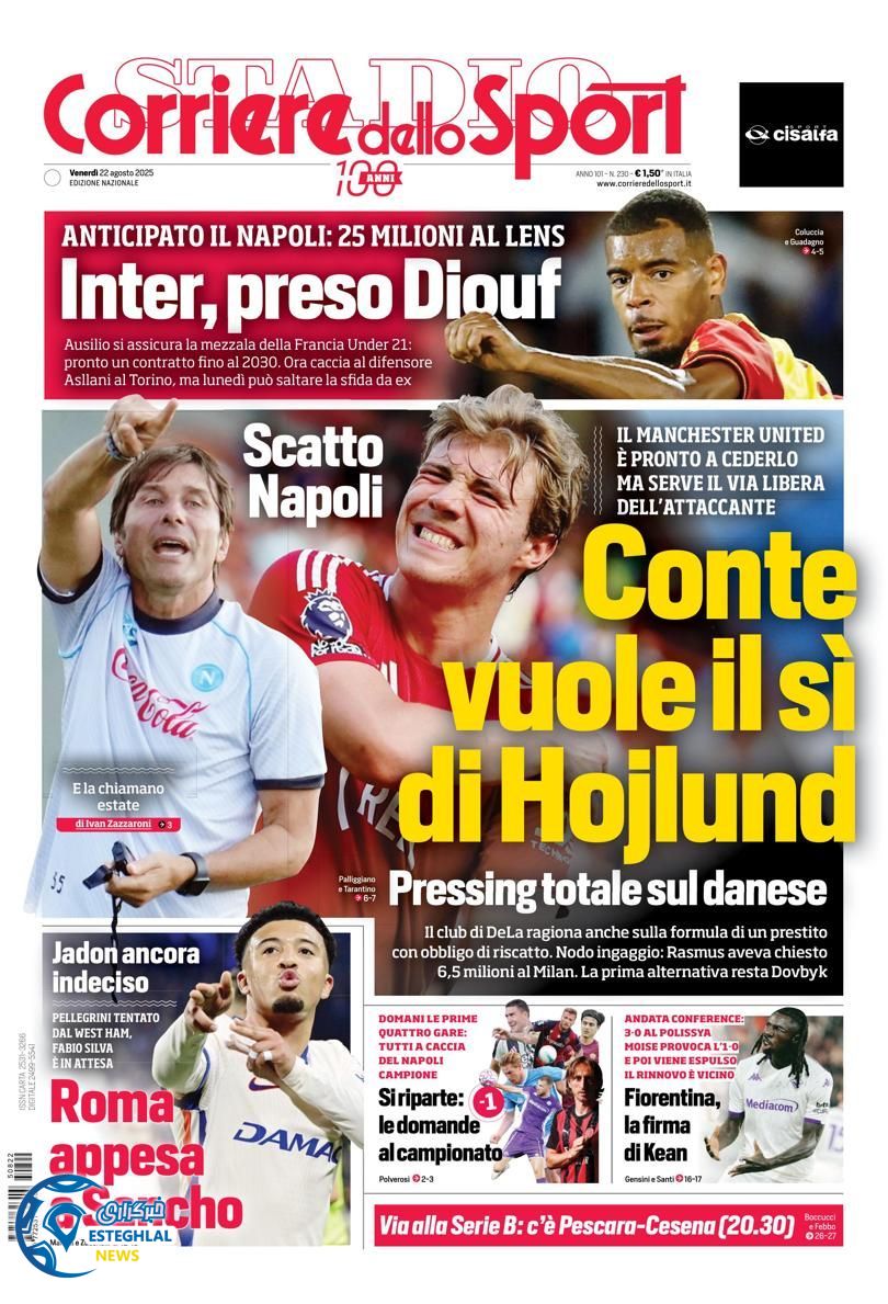 روزنامه ورزشی کوریره دلو اسپورت جمعه 31 مرداد 1404 