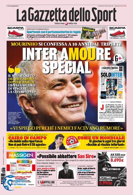 روزنامه ورزشی گاتزتا دلو اسپورت جمعه 2 خرداد 1399