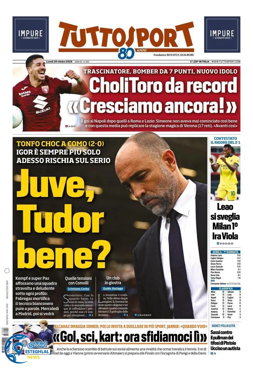 روزنامه ورزشی توتو اسپورت دوشنبه 28 مهر 1404  