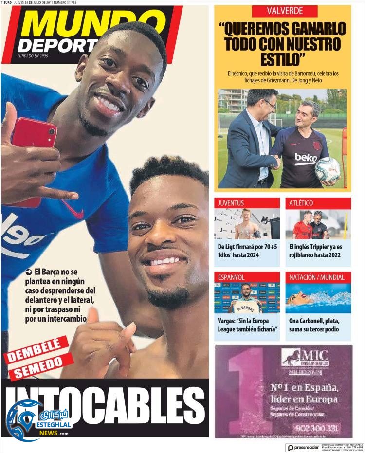 روزنامه ورزشی موندو دپورتبوو پنجشنبه 27 تیر 1398