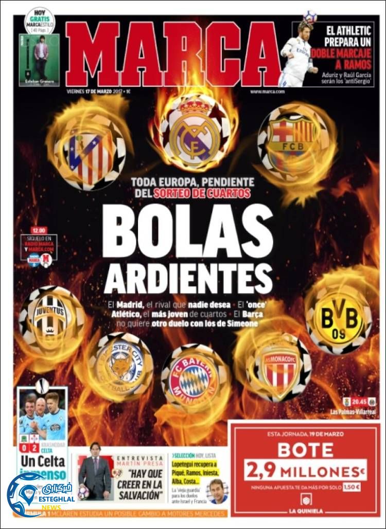 روزنامه های ورزشی جهان 27 اسفند