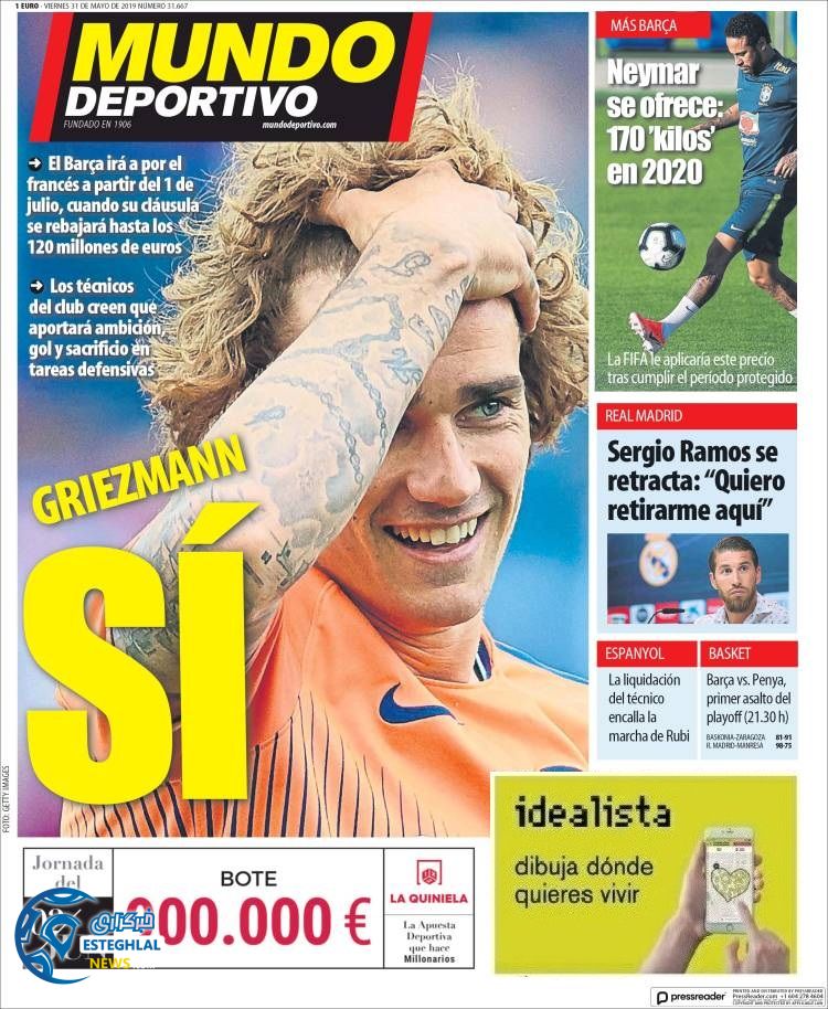 روزنامه ورزشی موندو دپورتیوو جمعه 10 خرداد 1398