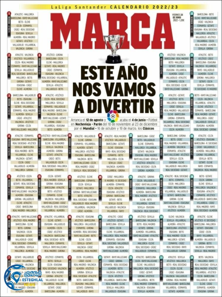 روزنامه ورزشی مارکا جمعه 3 تیر 1401