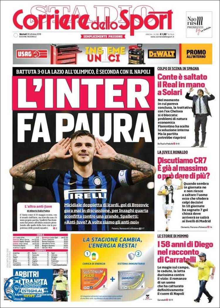 روزنامه ورزشی کوریره دلو اسپورت سه شنبه 8 آبان 1397