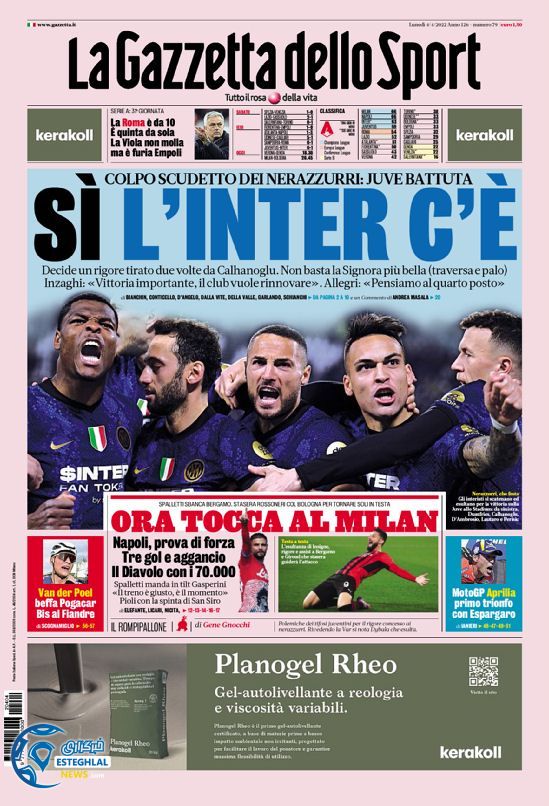 روزنامه ورزشی گاتزتا دلو اسپورت دوشنبه 15 فروردین 1401