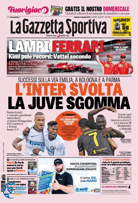 روزنامه ورزشی گاتزتا دلو اسپورت یکشنبه 11 شهریور 1397