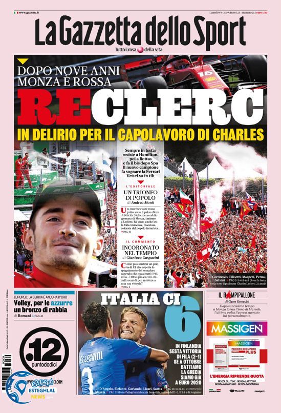 روزنامه ورزشی گاتزتا دلو اسپورت دوشنبه 18 شهریور 1398