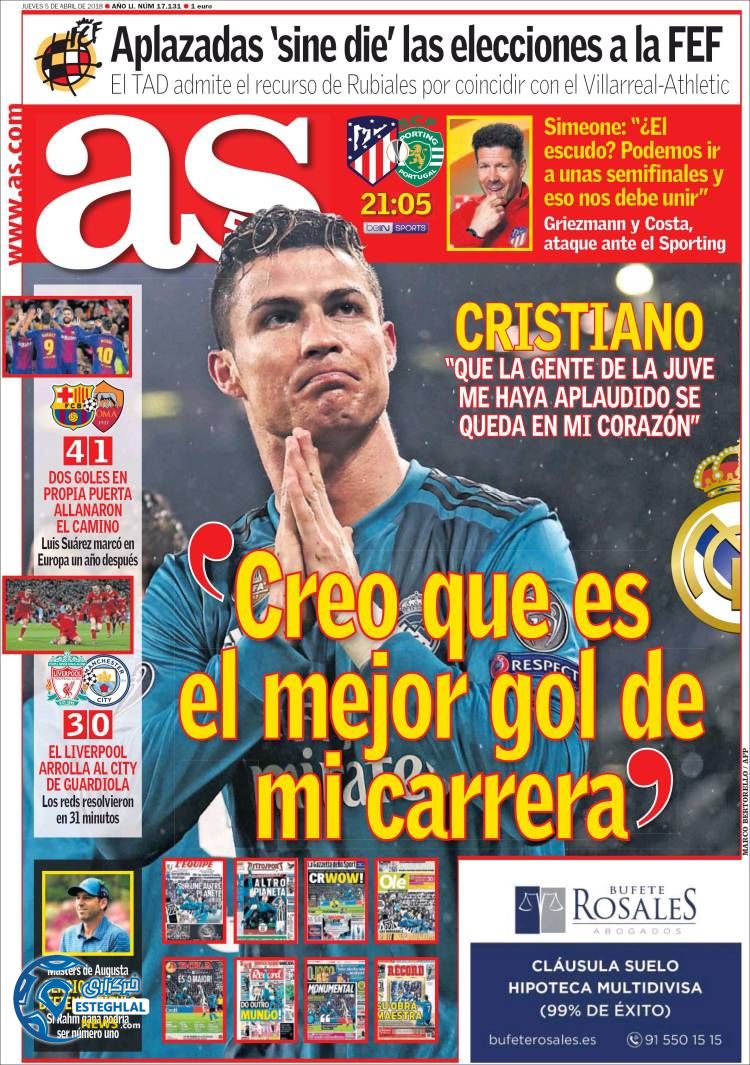 روزنامه ورزشی آ اس پنجشنبه 16 فروردین 1397