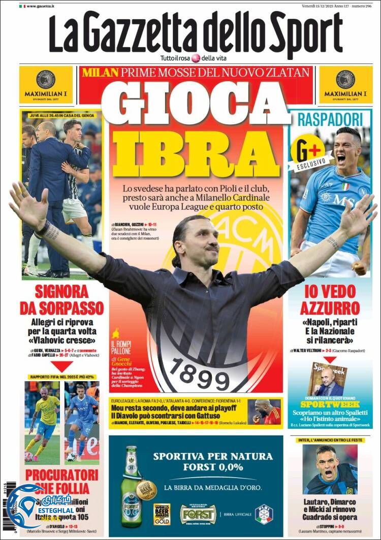 روزنامه ورزشی گاتزتا دلو اسپورت جمعه 24 آذر 1402 