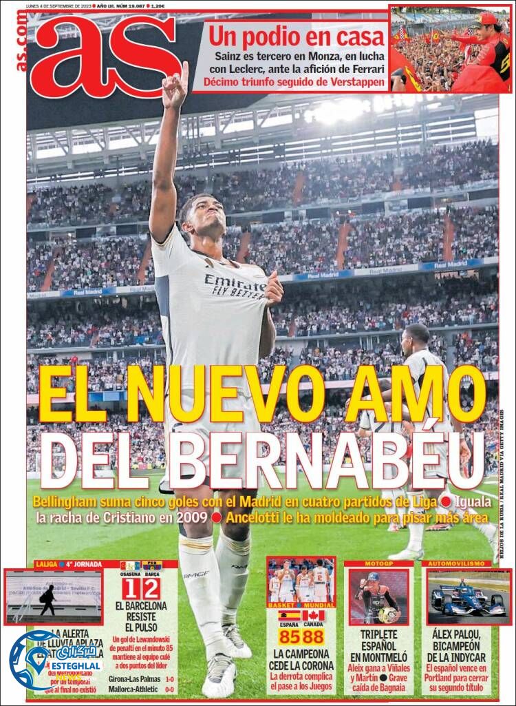 روزنامه ورزشی آ اس دوشنبه 13 شهریور 1402