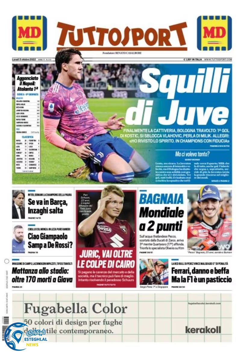 روزنامه ورزشی توتو اسپورت دوشنبه 11 مهر 1401 