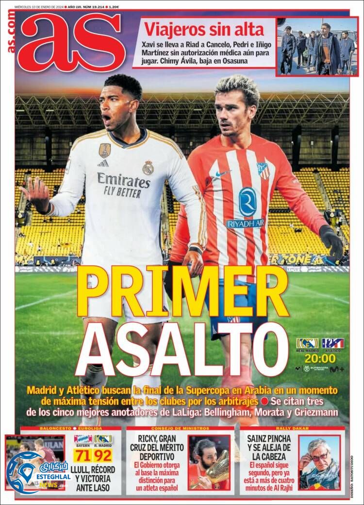 روزنامه ورزشی آ اس چهارشنبه 20 دی 1402 