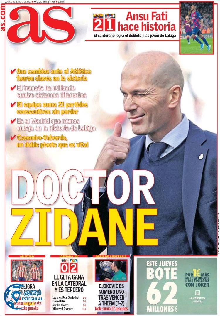 روزنامه ورزشی آاس دوشنبه 14 بهمن 1398