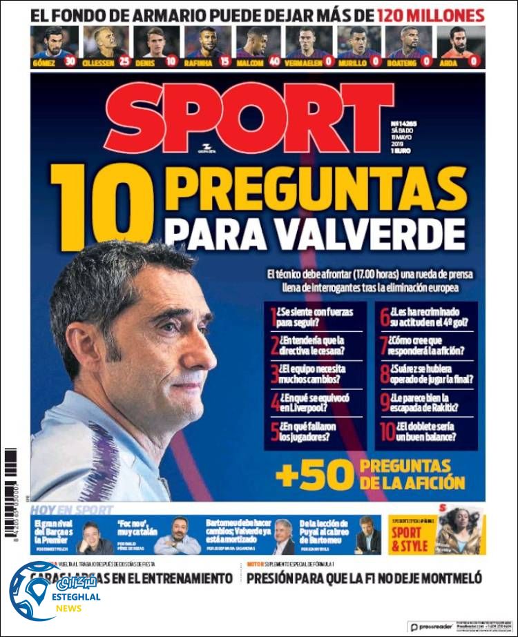 روزنامه ورزشی اسپورت شنبه 21 اردیبهشت 1398