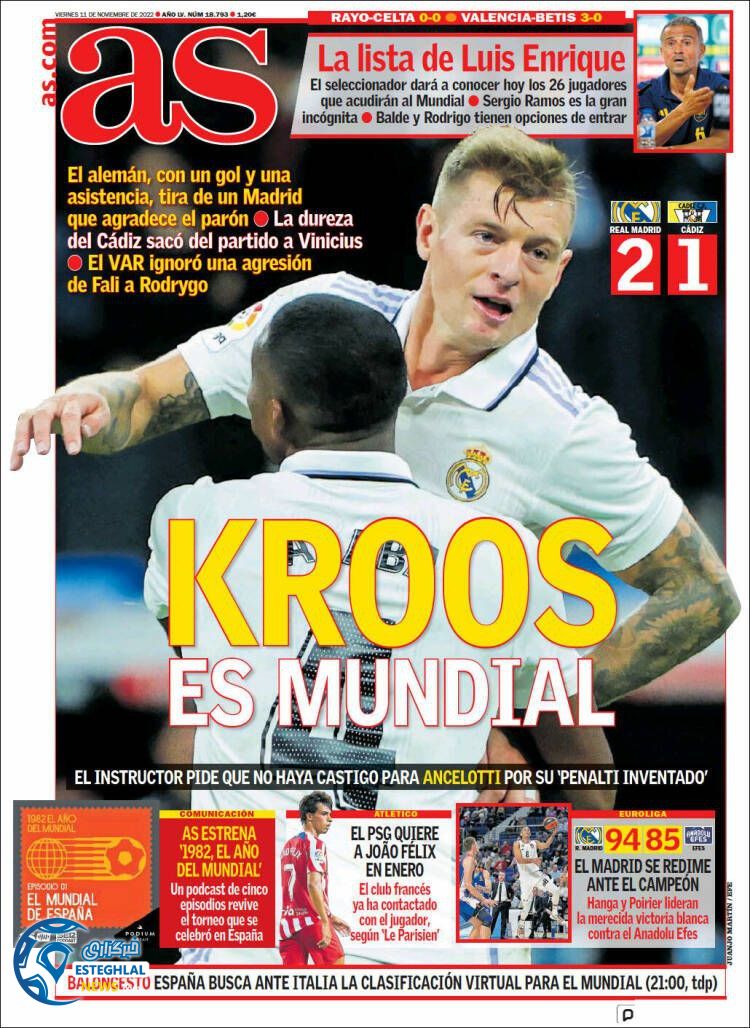 روزنامه ورزشی آ لس جمعه 20 آبان 1401 