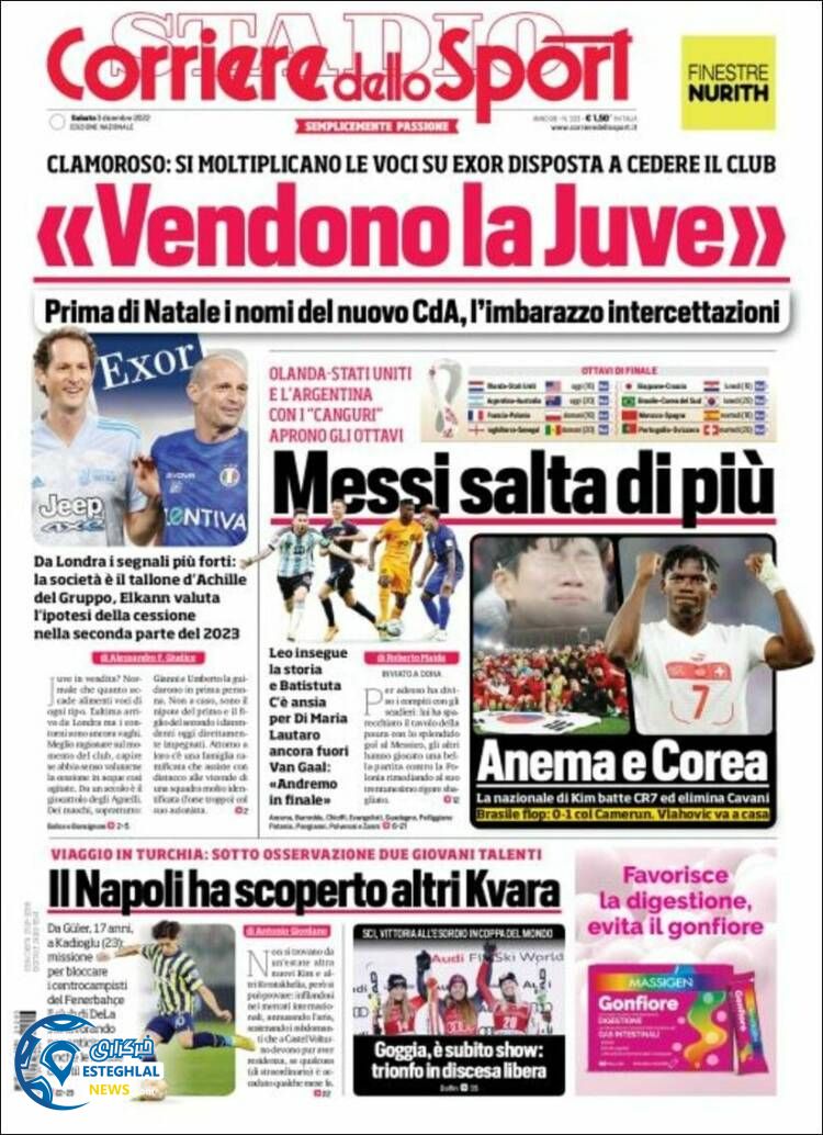 روزنامه ورزشی کوریره دلو اسپورت شنبه 12 آذر 1401