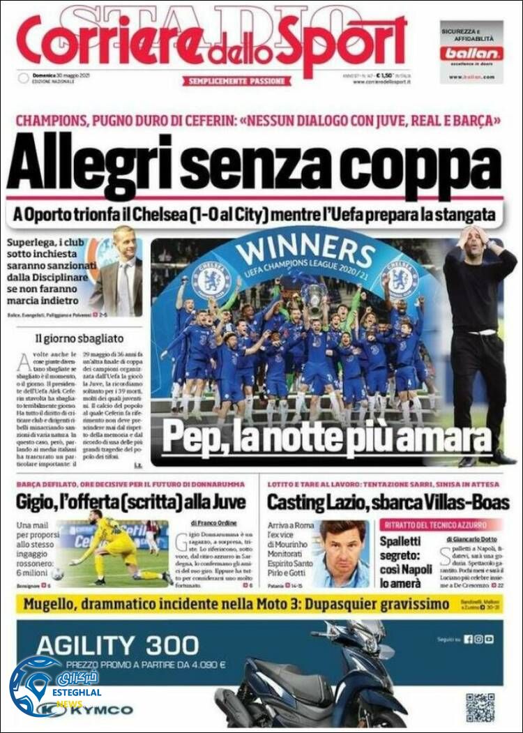 روزنامه ورزشی کوریره دلو اسپورت یکشنبه 9 خرداد 1400