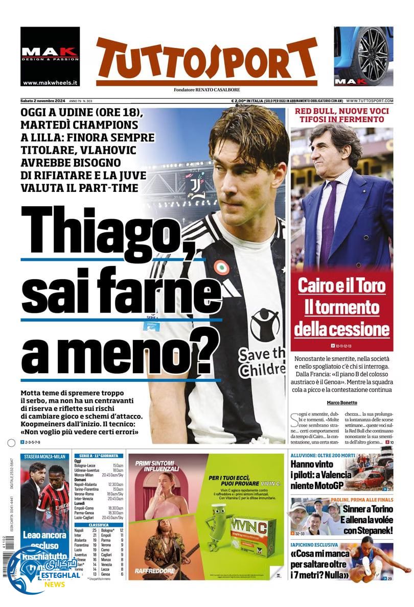 روزنامه ورزشی توتو اسپورت شنبه 12 آبان 1403 