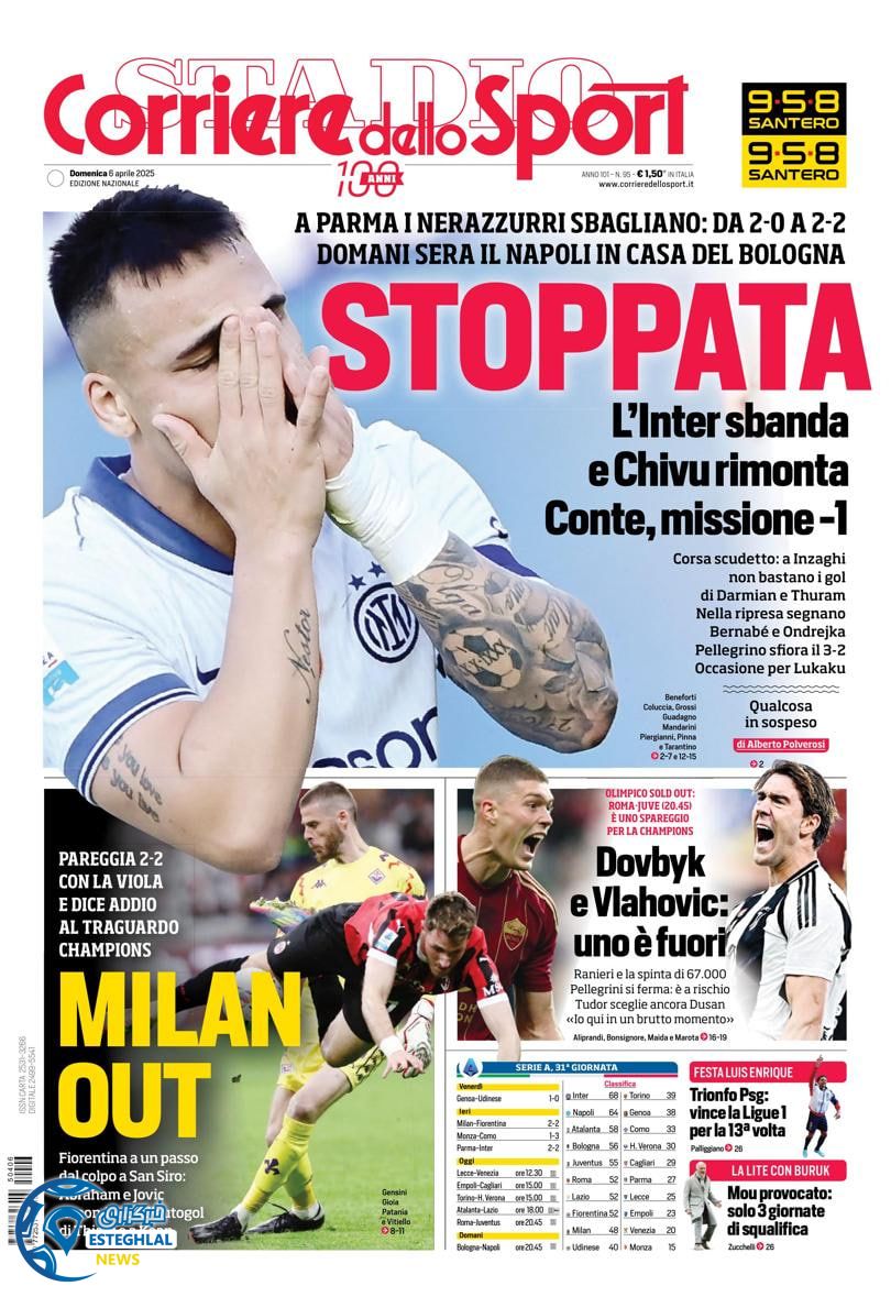 روزنامه ورزشی کوریره دلو اسپورت یکشنبه 17 فروردین 1404 