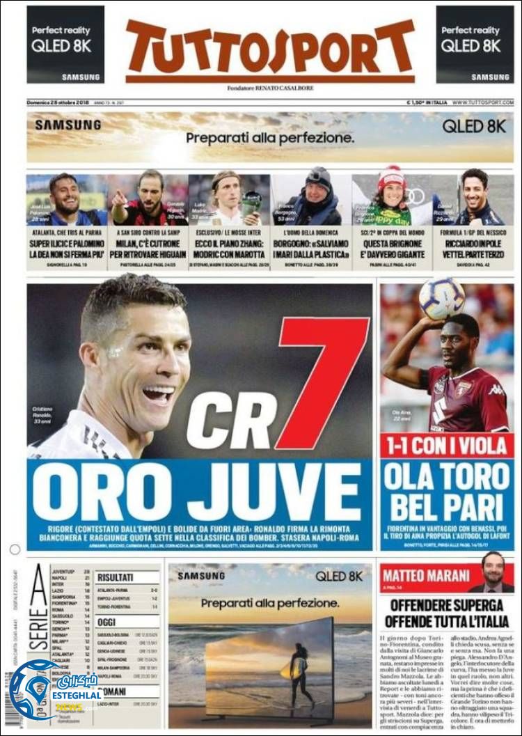 روزنامه ورزشی توتو اسپورت یکشنبه 6 آبان 1397