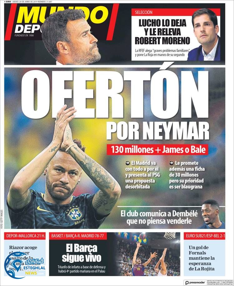 روزنامه ورزشی موندو دپورتیوو پنجشنبه 30 خرداد 1398