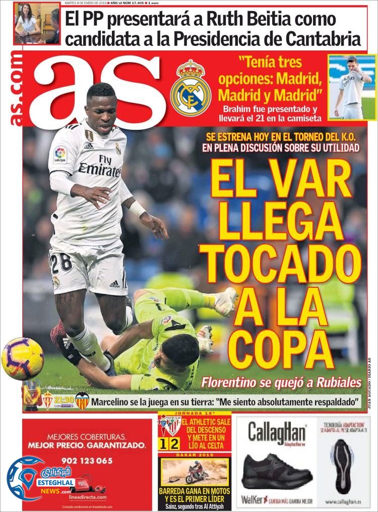 روزنامه ورزشی آ اس سه شنبه 18 دی 1397