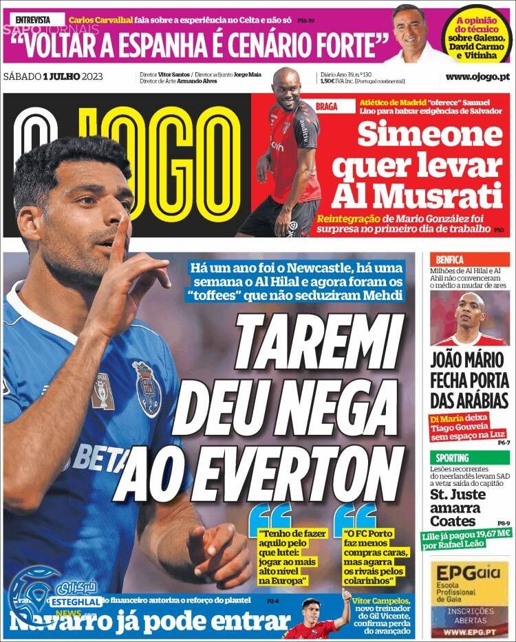 روزنامه ورزشی اووجوگو شنبه 10 تیر 1402 