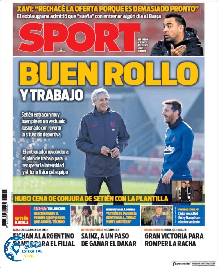 روزنامه ورزشی اسپورت جمعه 27 دی 1398