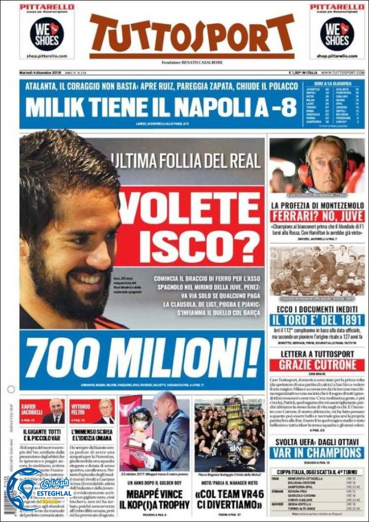 روزنامه ورزشی توتو اسپورت سه شنبه 13 آذر 1397