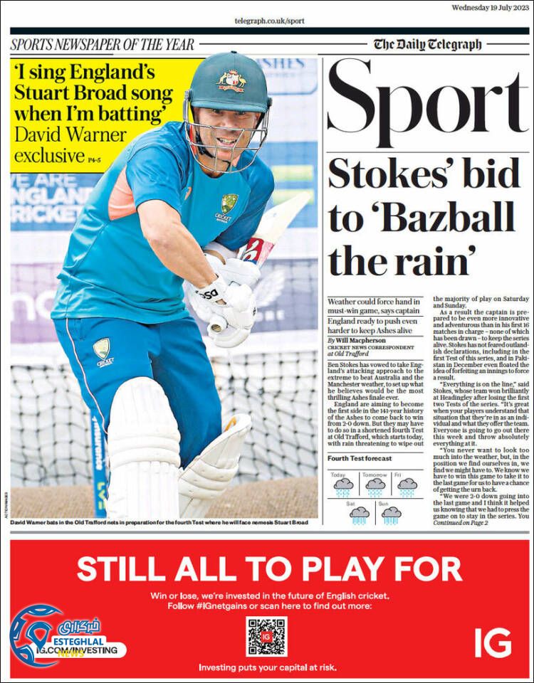 روزنامه ورزشی نلگراف اسپورت چهارشنبه 28 تیر 1402 