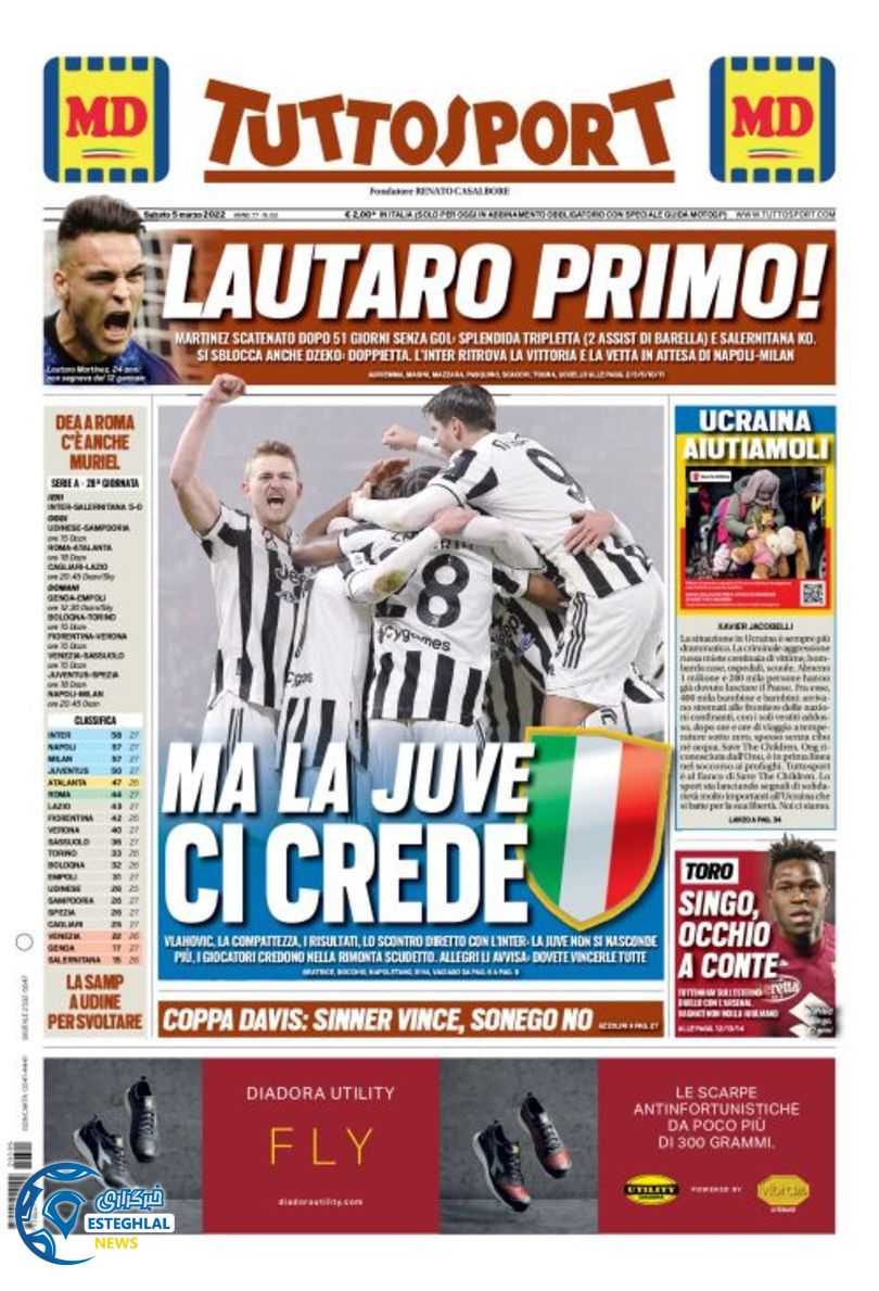 روزنامه ورزشی توتو اسپورت شنبه 14 اسفند 1400