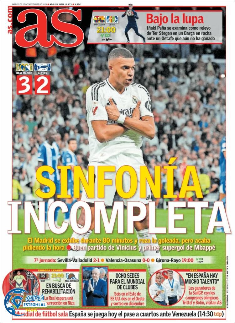 روزنامه ورزشی آ اس چهارشنبه 4 مهر 1403 