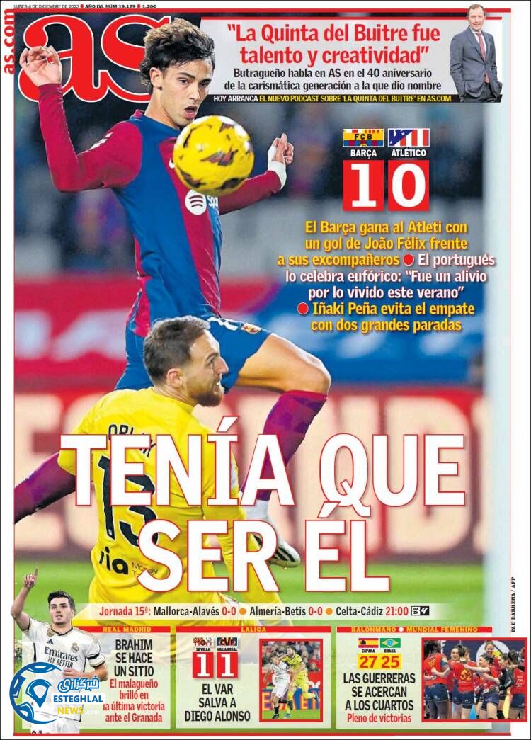 روزنامه ورزشی آ اس دوشنبه 13 آذر 1402 