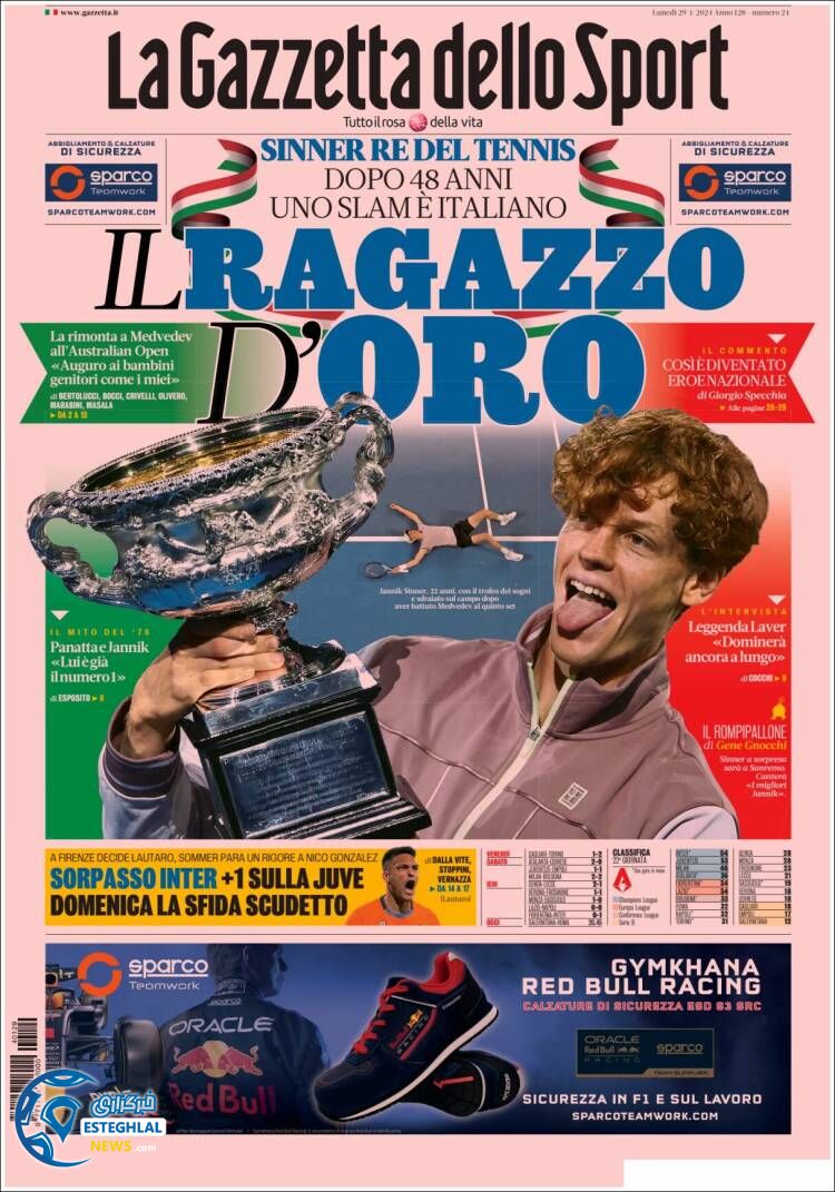 روزنامه ورزشی گاتزتا دلو اسپورت دوشنبه 9 بهمن 1402 