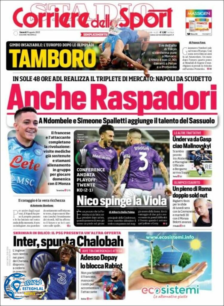 روزنامه ورزشی کوریره دلو اسپورت جمعه 28 مرداد 1401 