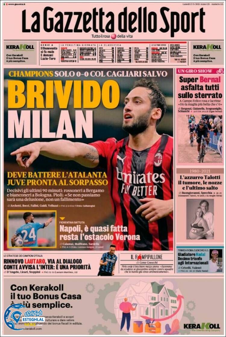 روزنامه ورزشی گاتزتا دلو اسپورت دوشنبه 27 اردیبهشت 1400