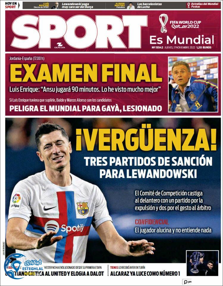 روزنامه ورزشی اسپورت پنجشنبه 26 آبان 1401 