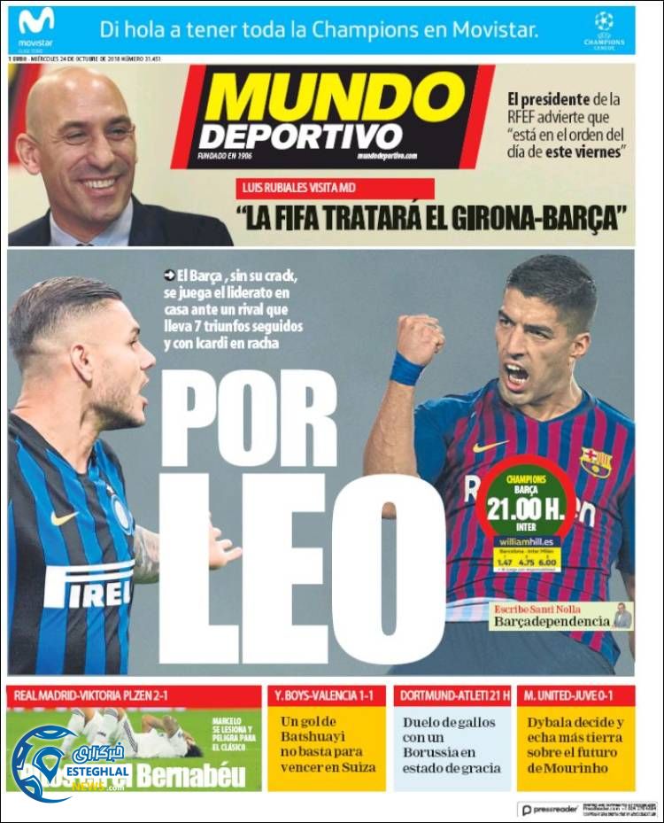 روزنامه ورزشی موندو دپورتیوو چهارشنبه 2 آبان 1397