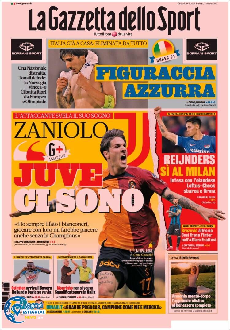 روزنامه ورزشی گاتزتا دلو اسپورت پنجشنبه 8 تیر 1402 