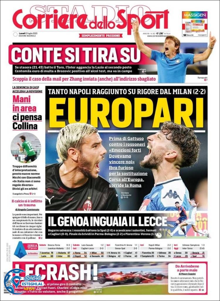 روزنامه ورزشی کوریره دلو اسپورت دوشنبه 23 تیر 1399