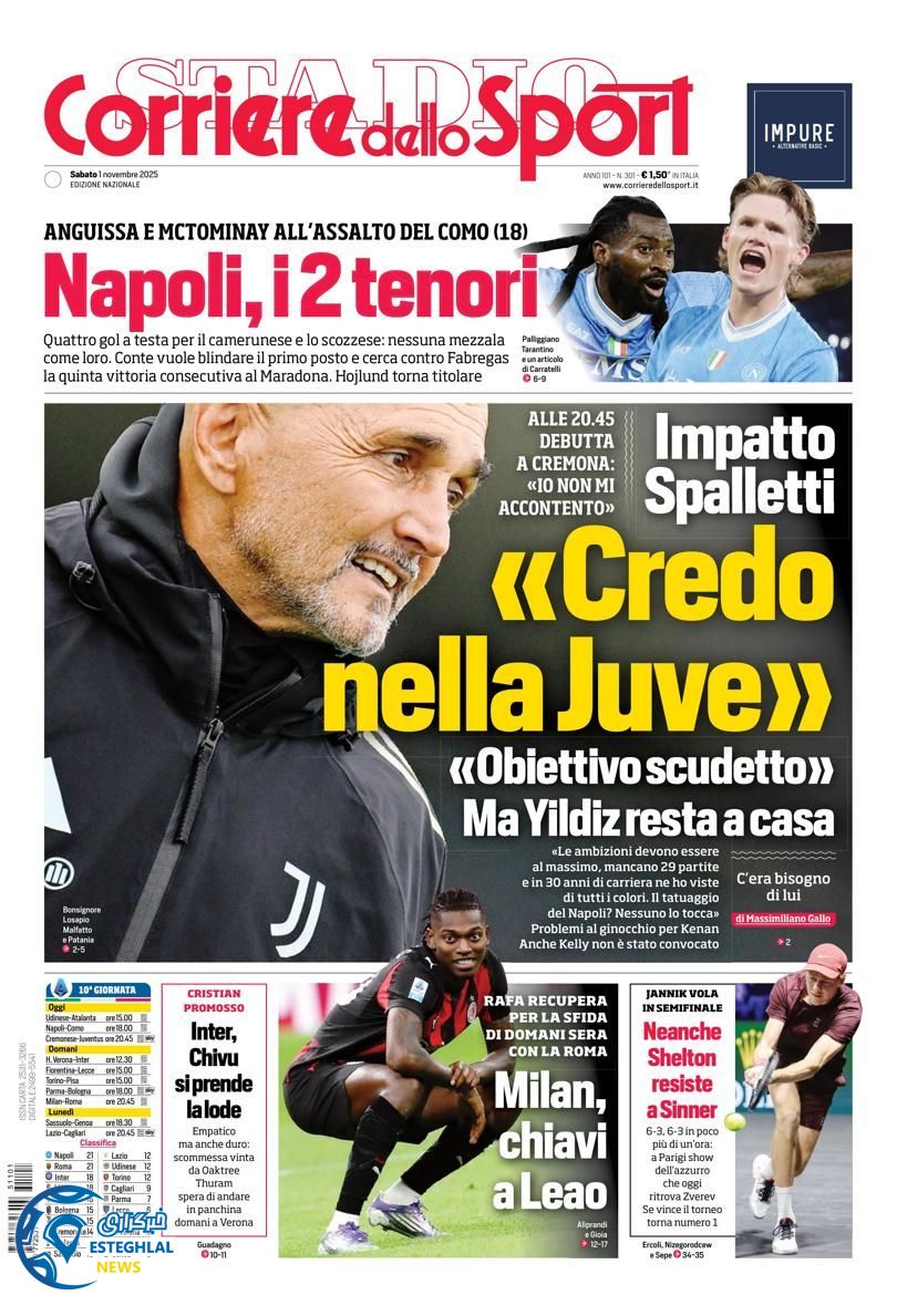 روزنامه  ورزشی کوریره دلو اسپورت شنبه 10 آبان 1404 