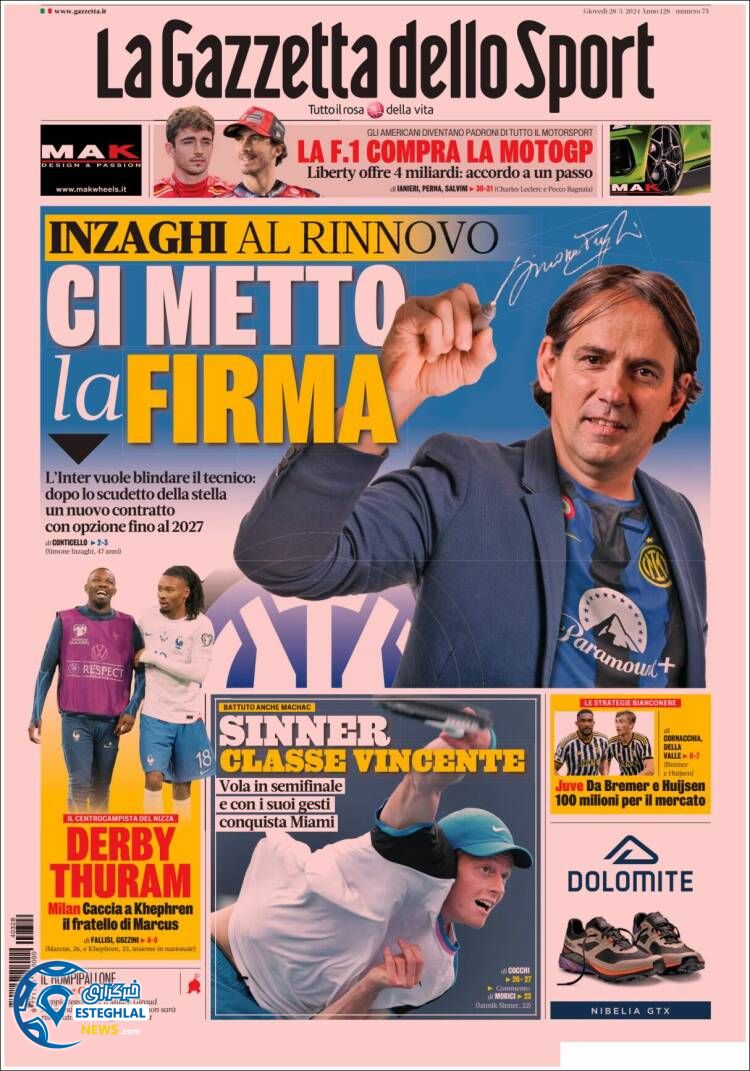 روزنامه ورزشی گاتزتا دلو  اسپورت پنجشنبه 9 فروردین 1403 