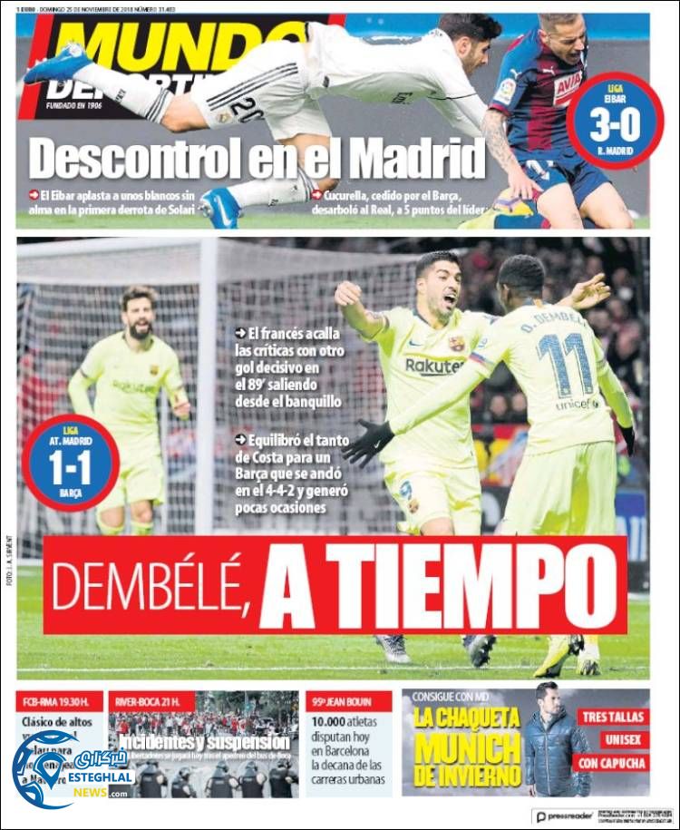 روزنامه ورزشی موندو دپورتیوو یکشنبه 4 آذر 1397