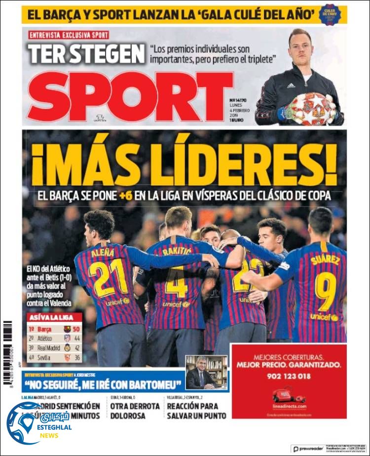 روزنامه ورزشی اسپورت دوشنبه 15 بهمن 1397