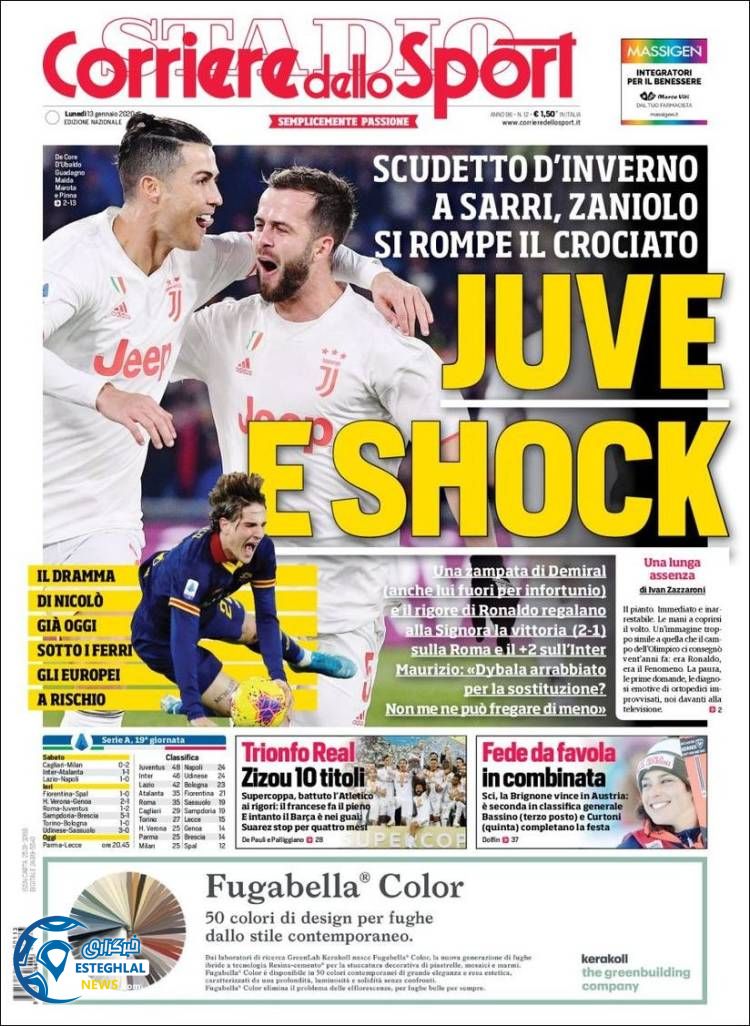 روزنامه ورزشی کوریره دلو اسپورت دوشنبه 23 دی 1398