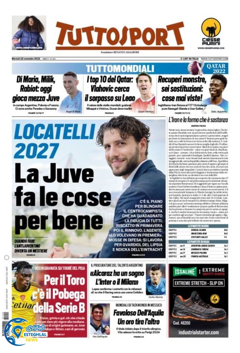 روزنامه ورزشی توتو اسپورت سه شنبه 1 آذر 1401 