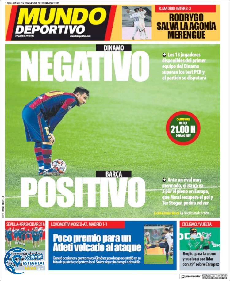 روزنامه ورزشی موندو دپورتیوو چهارشنبه 14 آبان 1399