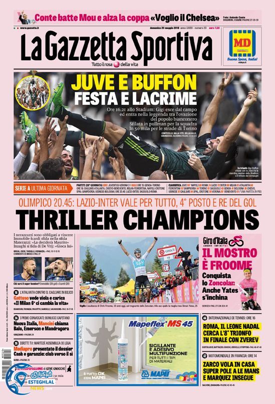 روزنامه گاتزتا دلو اسپورت یکشنبه 30 اردیبهشت 1397 