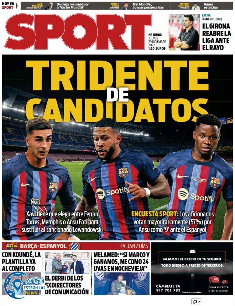 روزنامه ورزشی اسپورت پنجشنبه 8 دی 1401 